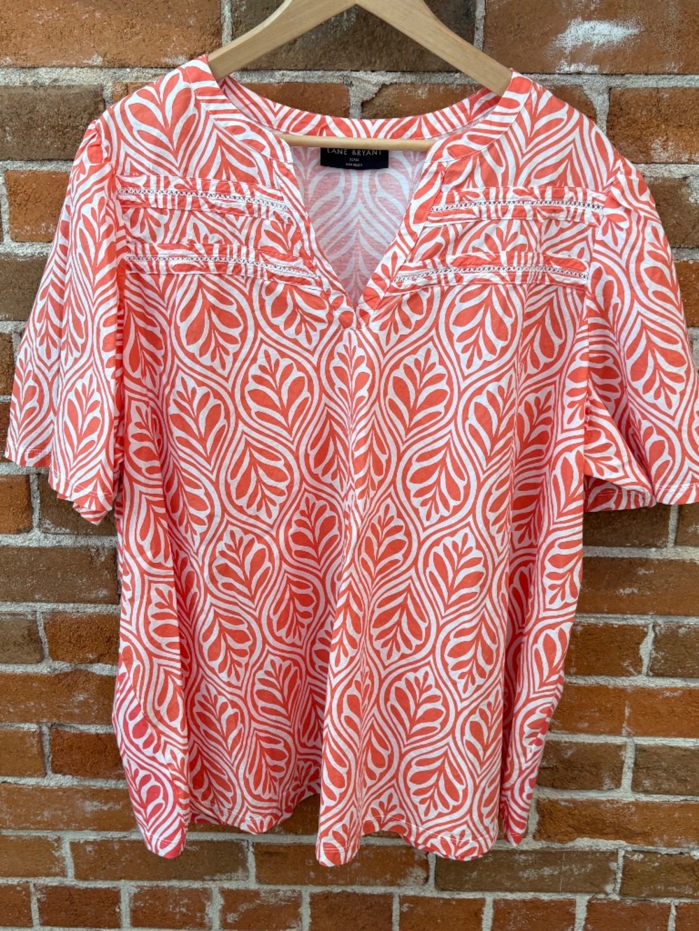 Lane Bryant 100% Cotton Poplin & Jersey Notch Neck Flutter Sleeve Top Size 22/24